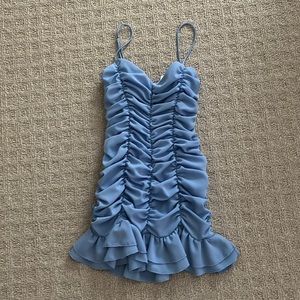 Lucy in the Sky Remi Ruched Bodycon Dress in Baby Blue